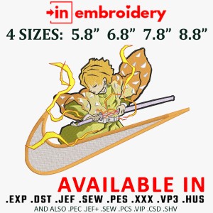 Swoosh Zenitsu Agatsuma Sword Embroidery Design 4 Sizes