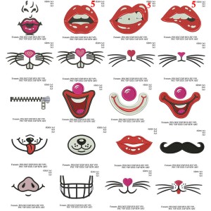 20 Face Mask Embroidery Designs 3 Sizes Pack