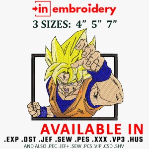 Super Saiyan Goku Embroidery Design 3 Sizes