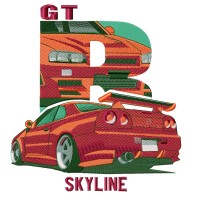 SKY LINE RED CAR Embroidery Design 4 Sizes