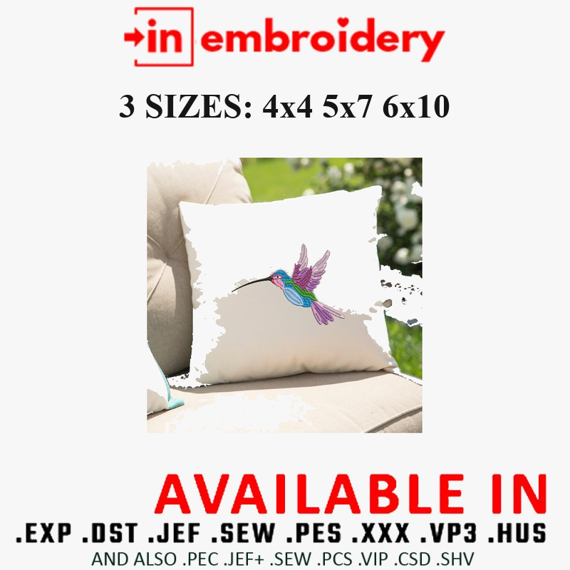 3D Hummingbird Realistic Nature Embroidery Design 3 Sizes Free Download