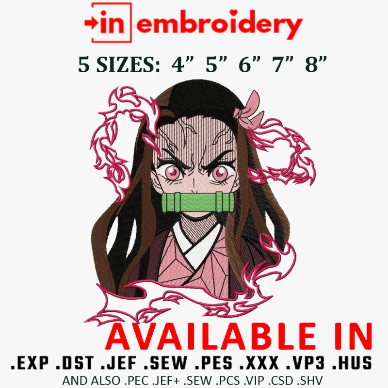 Nezuko Angry Anime Girl Embroidery Design 5 Sizes