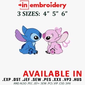 Stitch and Angel Lovers Embroidery Design 3 Sizes