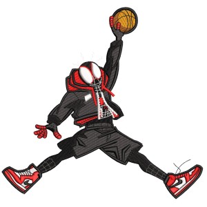 Spider Black Basketball Man Embroidery Design 4 Sizes