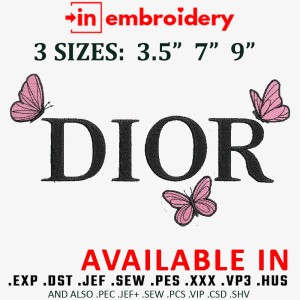 Butterfly Logo Dior Embroidery Design 3 Sizes