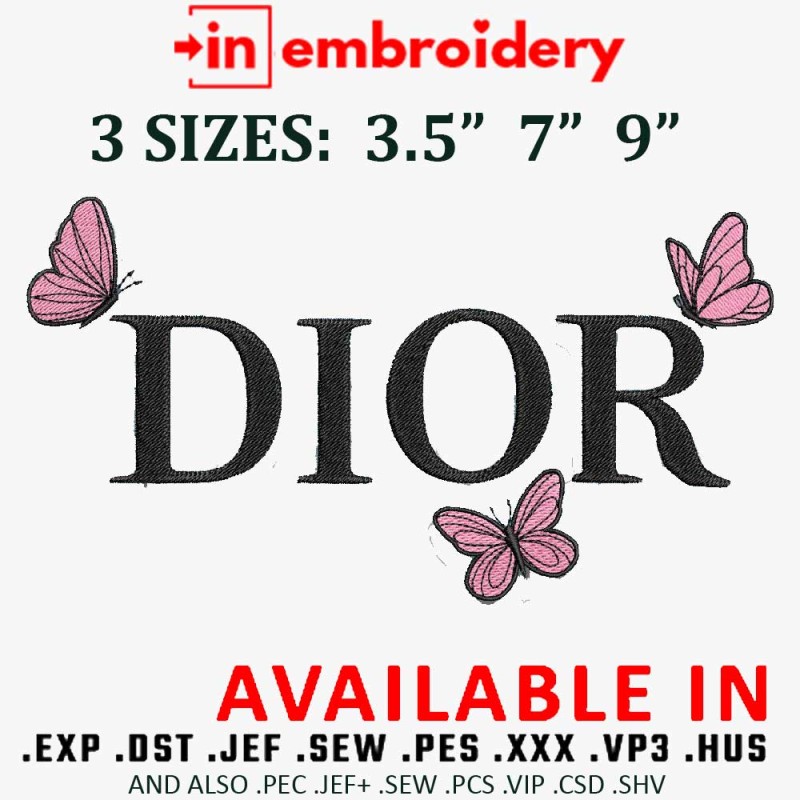 Butterfly Logo Dior Embroidery Design 3 Sizes