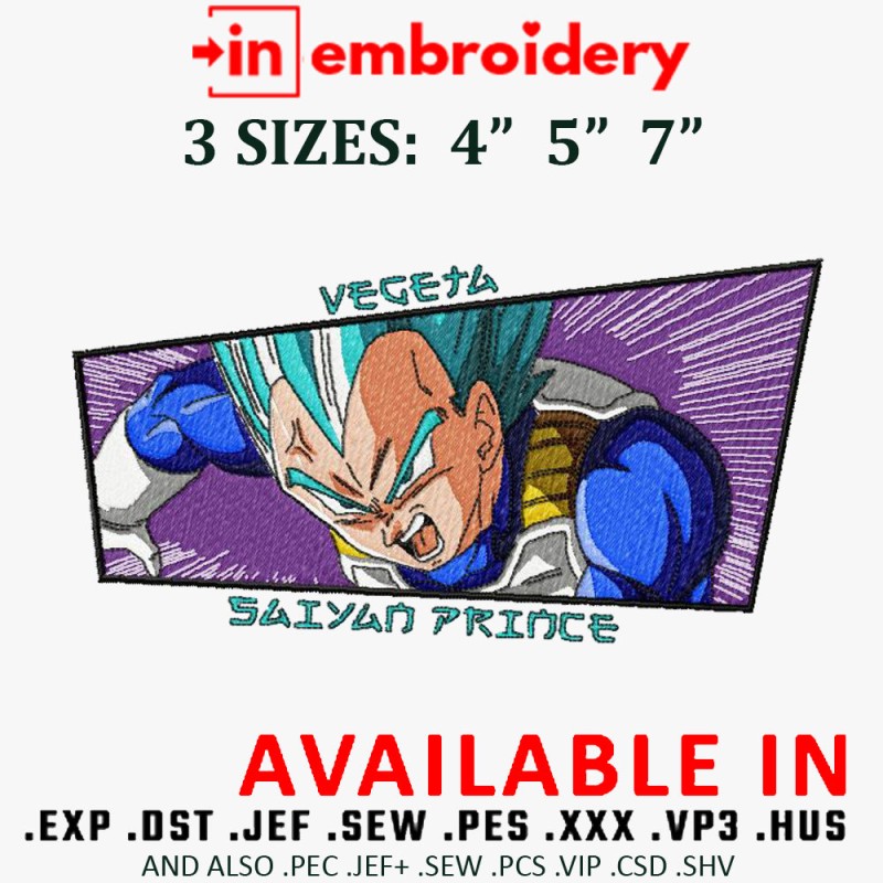 Vegeta Saiyan Prince Embroidery Design 3 Sizes