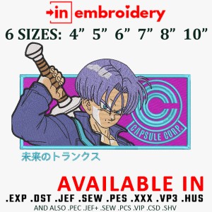Future Trunks Embroidery Design 6 Sizes