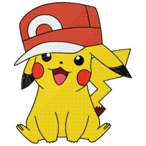 Pikatchu Red Hat Embroidery Design 3 Sizes