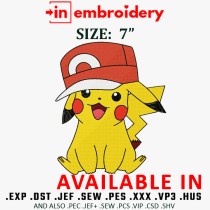 Pikatchu Red Hat Embroidery Design 3 Sizes