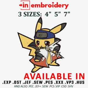 Pikatchu ninja anime embroidery design 3 sizes 