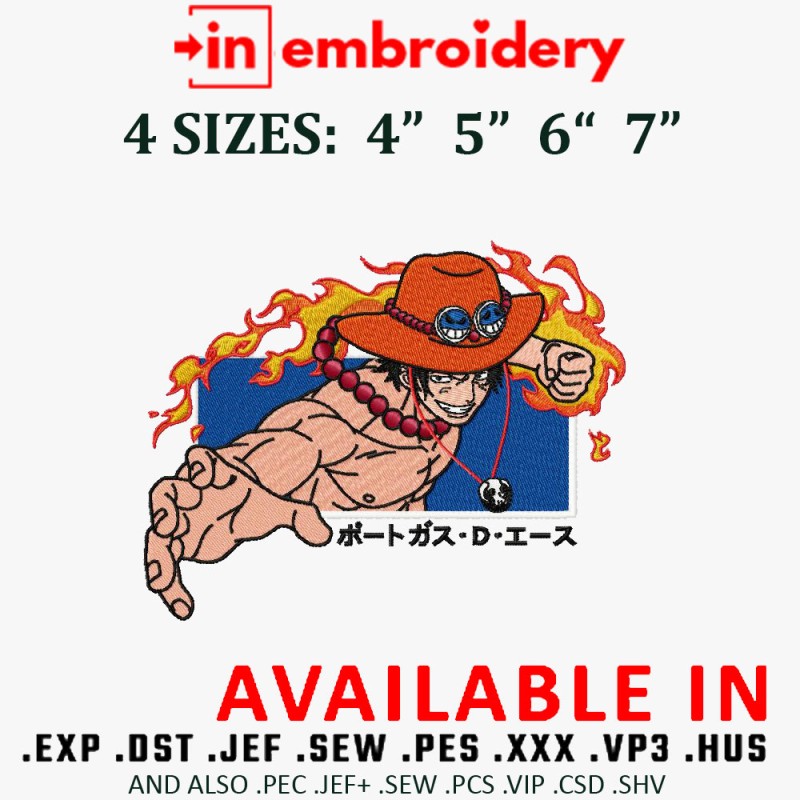 Ace Box One Piece Anime Embroidery Design 4 Sizes