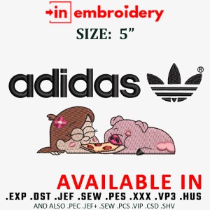 Anime GIRL AND PIG adidas Embroidery Design