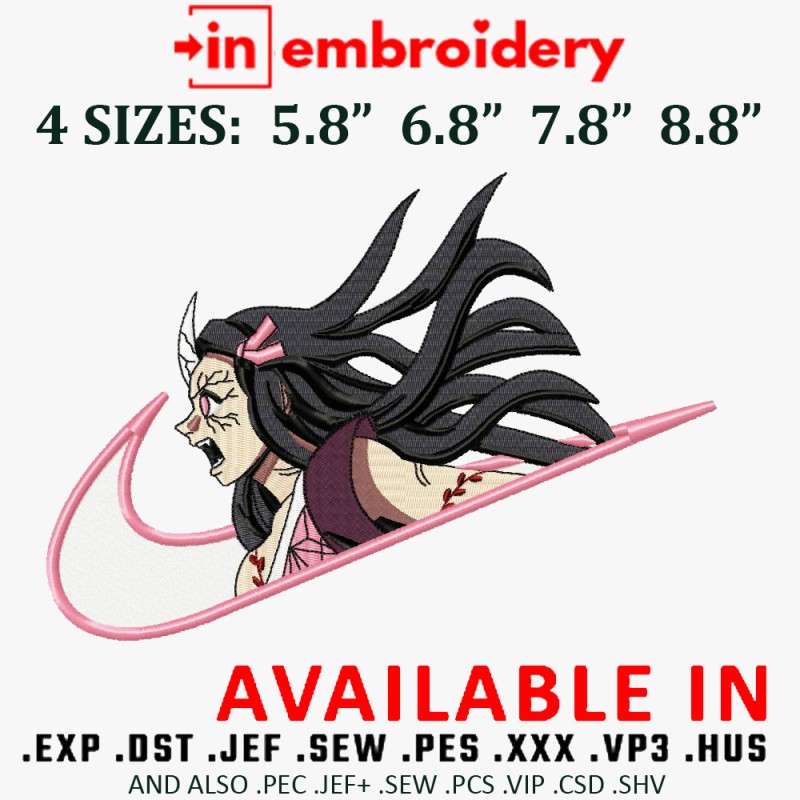 Nezuko Kamado Anime Girl Embroidery Design 4 Sizes