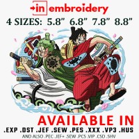 Zoro and Luffy Anime Embroidery Design 4 Sizes