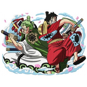 Zoro and Luffy Anime Embroidery Design 4 Sizes