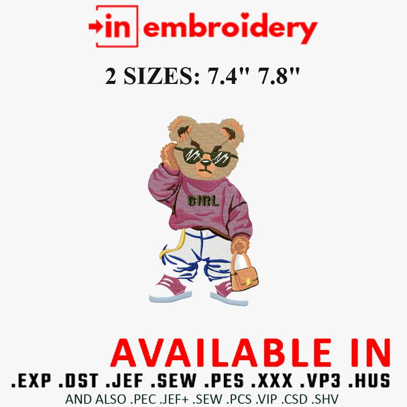 American Teddy Bear Embroidery Design 2 Sizes