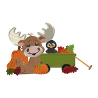 Autumn Moose with Pumpkin Wagon Embroidery Design – 1 Size