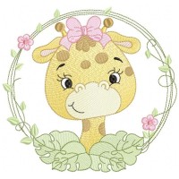Baby Giraffe Flower Frame Embroidery Design 3 Sizes Free Download