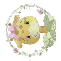 Baby Giraffe Flower Frame Embroidery Design 3 Sizes Free Download