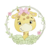 Baby Giraffe Flower Frame Embroidery Design 3 Sizes Free Download