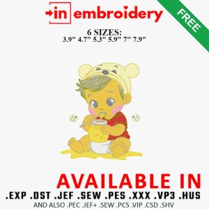 Baby in Pooh Costume Embroidery Design 6 Sizes Free Download
