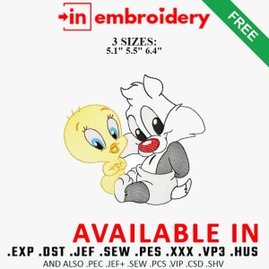 Baby Tweety and Sylvester Embroidery Design 3 Sizes Free Download