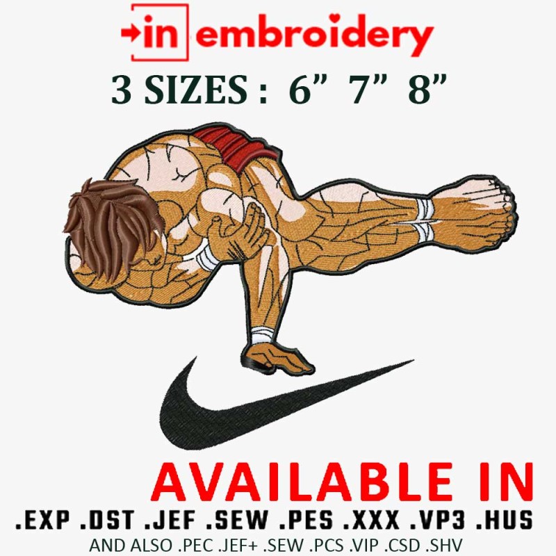 Baki hanma pose x Swoosh  Embroidery Design 3 Sizes