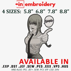 MAKIMA Bang Anime Girl Embroidery Design 4 Sizes