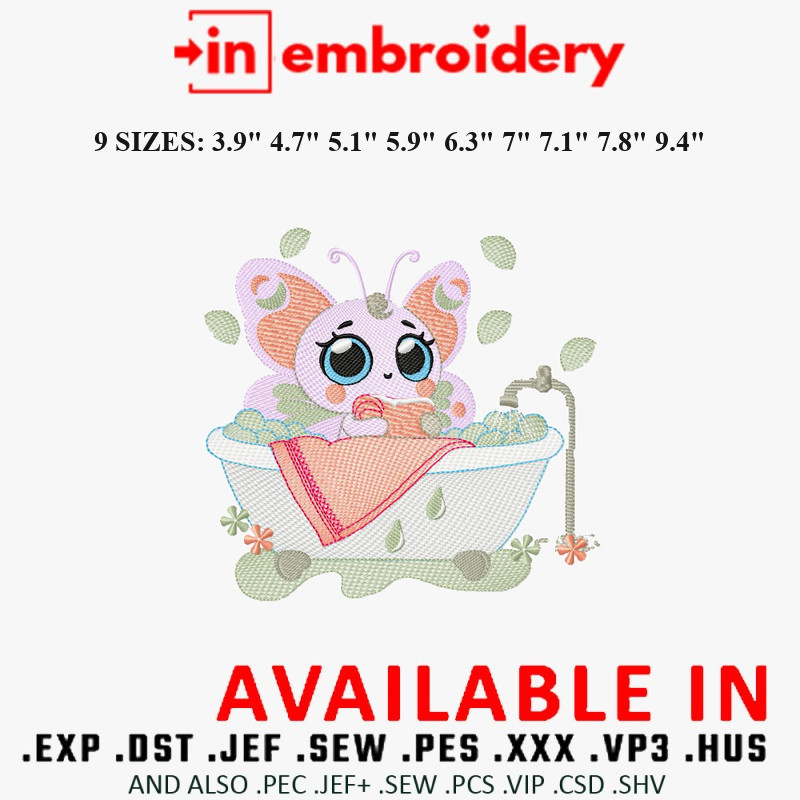 Bath Time Animals Embroidery Designs 9 Sizes