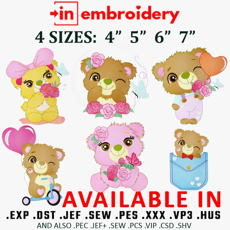 Baby Bears Six Embroidery Designs 4 Sizes Collection Pack