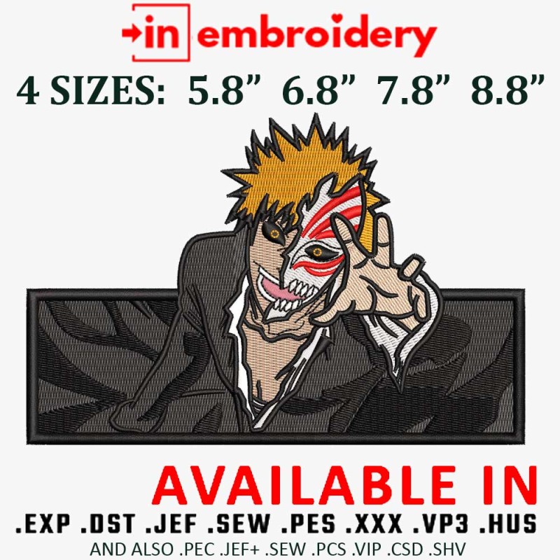 Ichigo Kurosaki Black Embroidery Design 4 Sizes