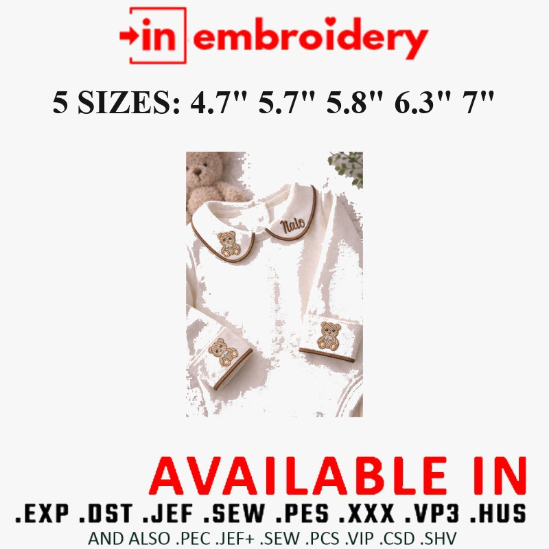 Boy Bear Bib Collar Embroidery Designs 5 Sizes
