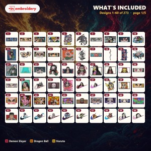 Demon Slayer, Dragon Ball & Naruto Embroidery Designs Mega Bundle – 273 Designs, All Formats
