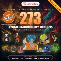 Demon Slayer, Dragon Ball & Naruto Embroidery Designs Mega Bundle – 273 Designs, All Formats