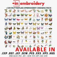 +100 Beautiful Butterflies Embroidery Designs Pack