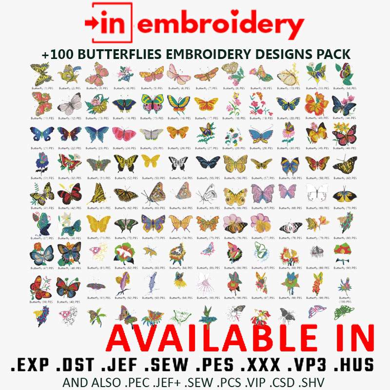 +100 Beautiful Butterflies Embroidery Designs Pack