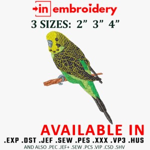 Budgerigar Parakeet Embroidery Design 3 Sizes