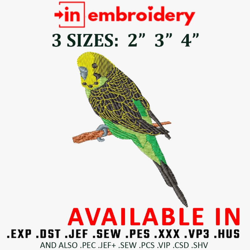 Budgerigar Parakeet Embroidery Design 3 Sizes