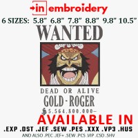 Bounty Roger Embroidery Design 6 Sizes