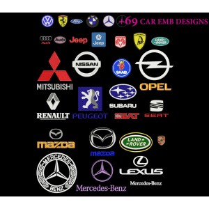 +69 Popular Car Logos Embroidery Designs Pack