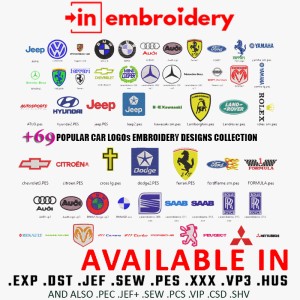 +69 Popular Car Logos Embroidery Designs Pack