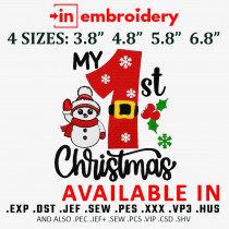 My 1st Christmas Cute Snowman Christmas Machine Embroidery Design 4 Sizes