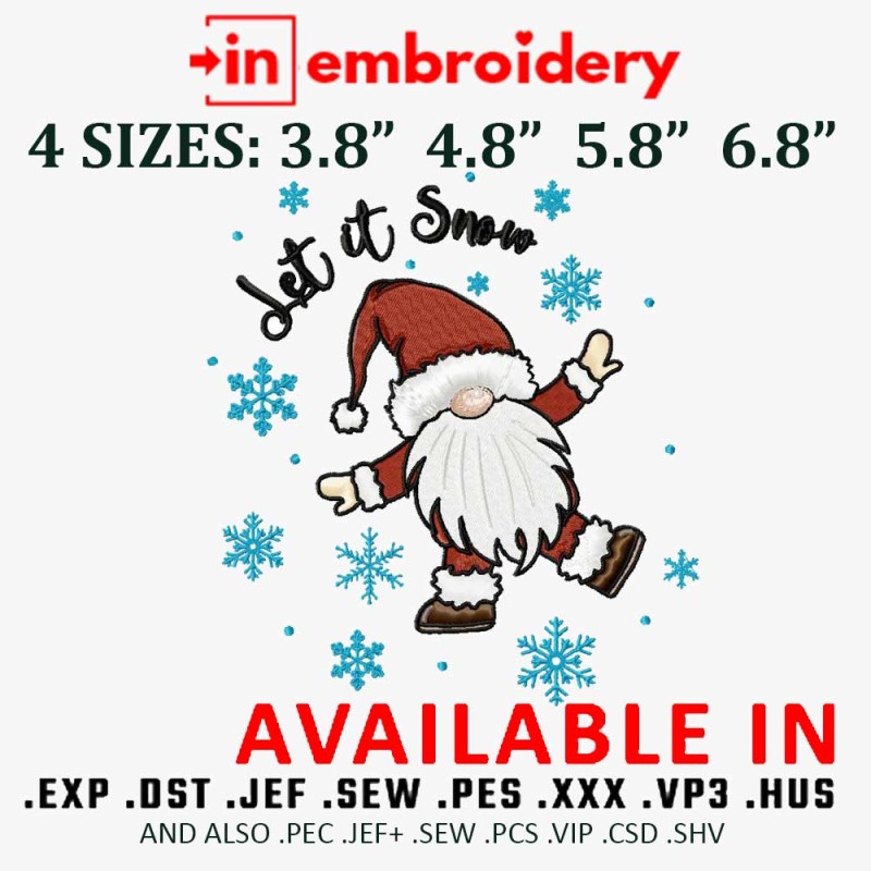 Let It Snow Santa Machine Embroidery Design 4 Sizes