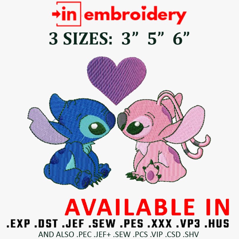 Stitch Lovers Embroidery Design 3 Sizes