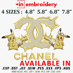 Pikachu Chanel Embroidery Design 4 Sizes