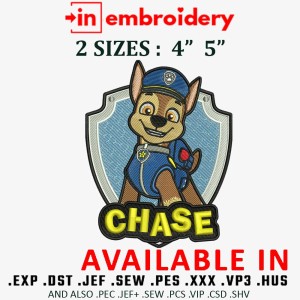 Chase from Paw Patrol Embroidery Designs 2 Sizes