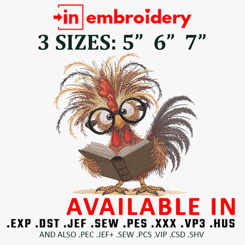 Clever Chicken Embroidery Design, 3 sizes, Instant Download