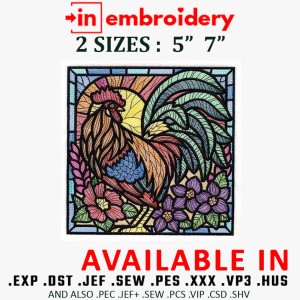 Colorful Roaster Embroidery Design 2 Sizes