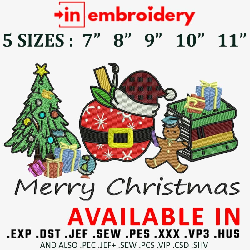 Merry Christmas Embroidery Design 5 Sizes